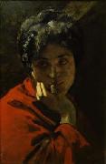 Domenico Morelli Ritratto di donna in rosso France oil painting artist